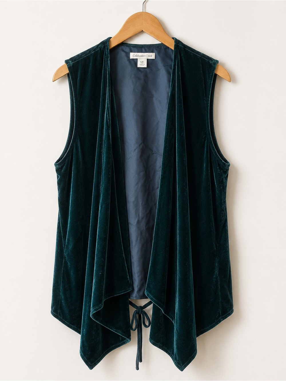 Coldwater Creek Green Waterfall Cascading Hem Velvet Vest Holiday NWT S #694